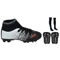 Chuteira Infantil Campo Botinha Cano Alto Gramado Travas + Meião + Caneleira - Uzze
