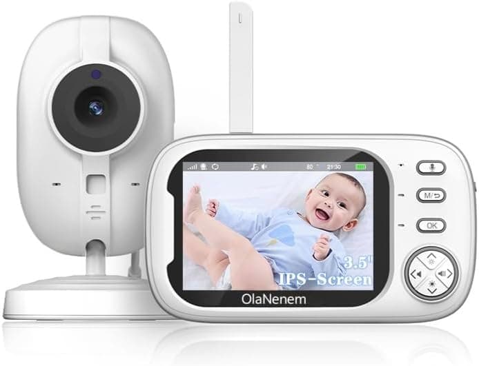 Babá Eletrônica Câmera sem Internet, Monitor de Bebê 3.5" 720p, Áudio Bidirecional, Visão Noturna Automática, Zoom Digital 4x, VOX, Monitoramento de Temperatura, Canção de Ninar, Uso Interno