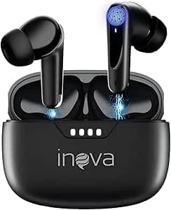 INAVA Fone de Ouvido Bluetooth 3ª Geração, 50 Horas de Bateria, Microfone com Cancelamento de Ruído (ENC), fone de ouvido esportivo Ergonômico, Ideal para Academia/Corrida/Trabalho (Preto)
