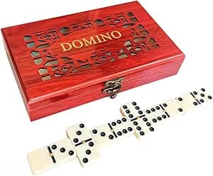 Domino Jogo com 28 Peças e Estojo de Madeira Maleta Luxo Portátil Profissional Osso Passatempo Presente