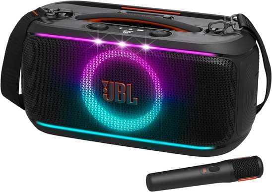 JBL PartyBox On-the-Go 2 - Altifalante portátil Bluetooth para festas com microfone sem fio, espetáculo de luz dinâmica, 15 horas de reprodução, classificação IPX4 à prova de salpicos, som