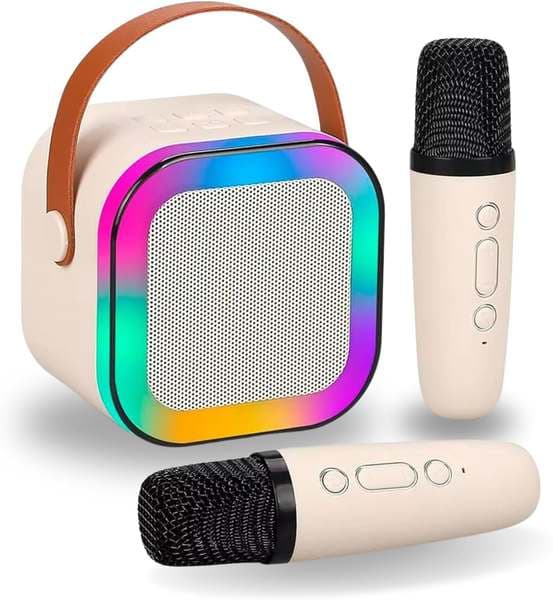 Caixa De Som Karaokê Com Dois Microfones Sem Fio Rgb Portátil Usb Com Conexão Bluetooth Efeitos De Voz Divertidos | Iluminação Led Multicolor Som Potente | Diversão Crianças Adultos Sem Fio Auto Tune