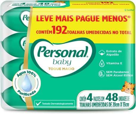 Personal Toalha Umedecida Personal Baby Toque Macio Promopack 192 unidades