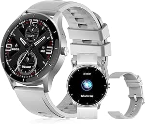 Smartwatch PEJE Relógio Smartwatch com Pulseira Extra - Tela Touch HD 1.28",À Prova d'Água IP68,Faz Chamadas Bluetooth,123+ Modos Esportivos,Bateria de 5-7 Dias,Compatível com iOS/Android.（Prata）