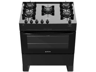 Fogão 5 Bocas Atlas Preto Mesa de Vidro Mônaco Top Glass