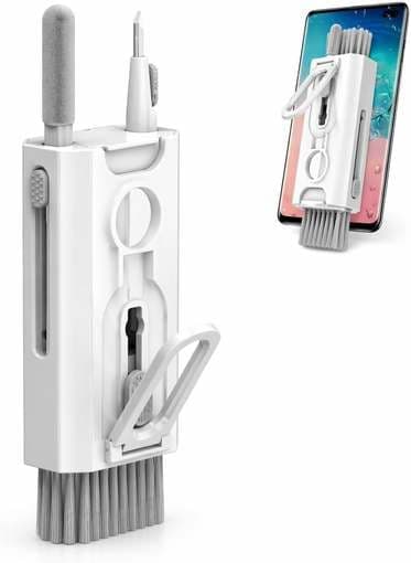 Kit de Limpeza Eletrônicos 8 em 1 para Teclado, Fones de Ouvido e Telas, com Escovas, Flanela de Microfibra e Suporte para Smartphone