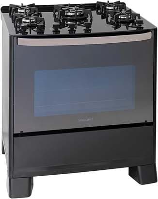 Suggar Fogão Master Grill Preto Mesa De Vidro 5 Bocas Tripla Chama Grill 220v Trempe Ferro Fundido Acendimento Superautomático Fgvmtg512pt