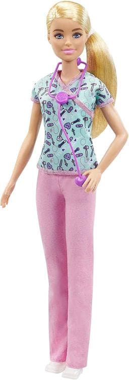[APP] Boneca Barbie Profissões Enfermeira Mattel. Uniforme estampado, estetoscópio e visual profissional para brincar e cuidar. Para crianças a partir dos 3 anos.
