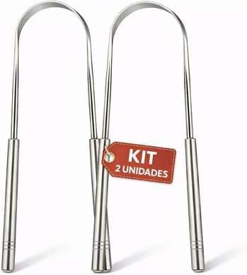 Kit 2 Raspador de Lingua Aco Inoxidavel Premium Elimina Mau Halito Toxinas Limpeza Bucal Profunda Duravel Higienico