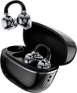 Fones de Ouvido Bluetooth, INAVA, Fone de Ouvido Esportivo com Clipe de Concha, 72 Horas de Bateria, Design Confortável para Ouvidos Pequenos e Quem Usa Óculos, Exercício, treinamento físico (Preto)