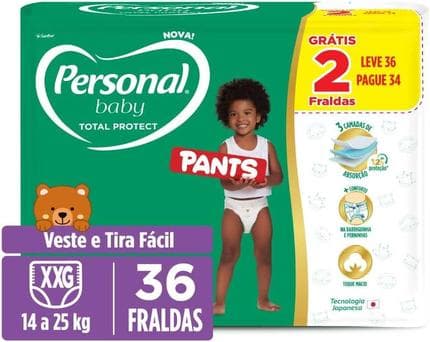 Fralda Personal Baby Total Protect Pants Super XXG, 36 unidades