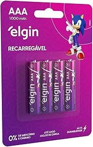 Pilha recarregável AAA 1000mAh Elgin com 4 unidades Palito