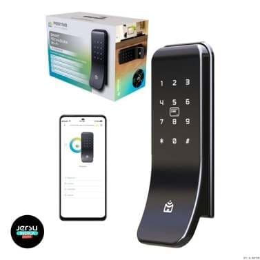 Smart Fechadura Digital Wi-Fi de Sobrepor Positivo Casa Inteligente, Abertura por Senha, Biometria, Tag, Chave e Aplicativo, Fechamento Automático – Preta