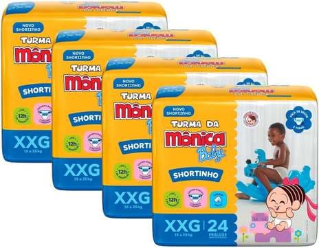 Fralda Turma da Mônica Baby Shortinho Jumbo XXG 96 Unidades