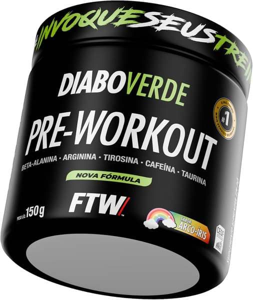 FTW Pré-Treino Diabo Verde - Energia Extrema, Força e Foco - Potência Hardcore com Cafeína, Beta-Alanina - Para Treinos Intensos - sabor: Arco Iris - Pote 150g