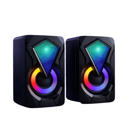 Caixinha de Som PC, Alto Falante Gamer Para Computador, Luzes RGB, Entrada P2 e USB, Ideal Para Setup Gamer, Cabo com Controle de Volume, Conecta com Pc, Notebook, Console, Video Game - Premium
