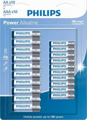 Philips Pilha Alcalina Do Tipo Aa E Aaa C/10 Aa E 10-aaa, Branco, Azul E Cinza, Padrão, Lr036p20bp/59